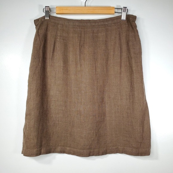 Chico's Knee-Length Linen A-Line Skirt Brown Size 1 / Medium - Picture 4 of 8